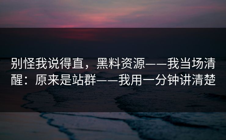 别怪我说得直,黑料资源——我当场清醒:原来是站群——我用一分钟讲清楚 别怪我说得直,黑料资源——我当场清醒:原来是站群——我用一分钟讲清楚