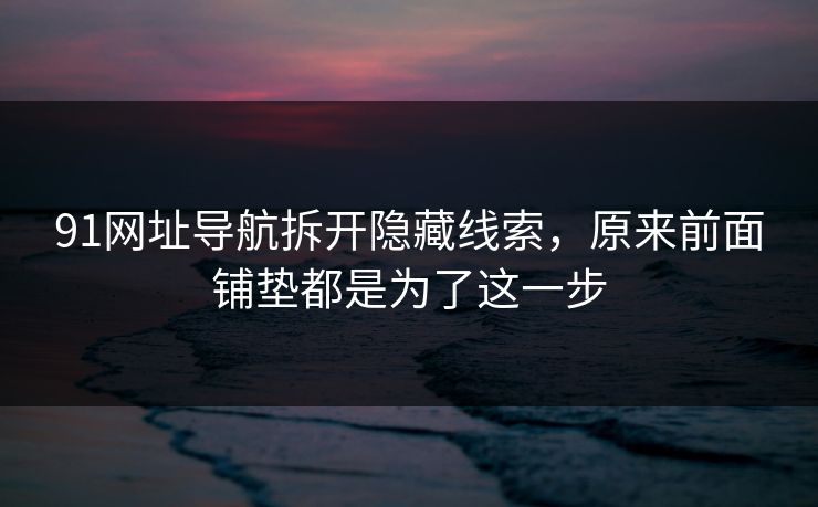 91网址导航拆开隐藏线索，原来前面铺垫都是为了这一步